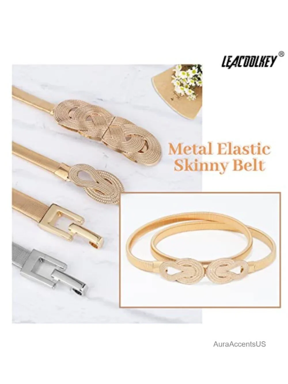 Women's Elastic Skinny Metal Belt Stretch Dress Belt